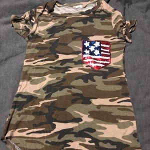 Antique camo sequined American flag pocket